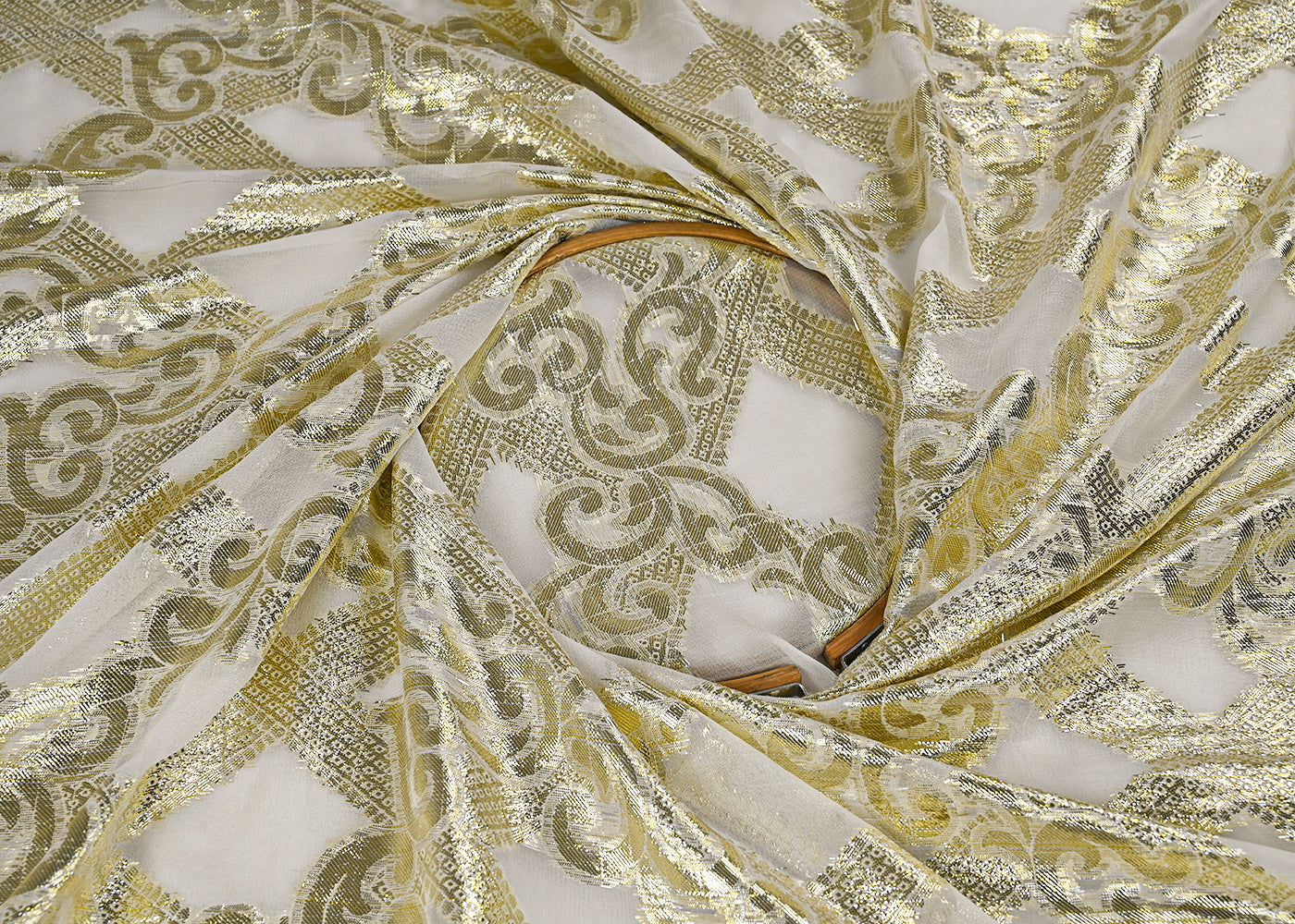 White-Dyeable-Georgette-Fabric-With-All-Over-Golden-Foil-Work-23046-close-view