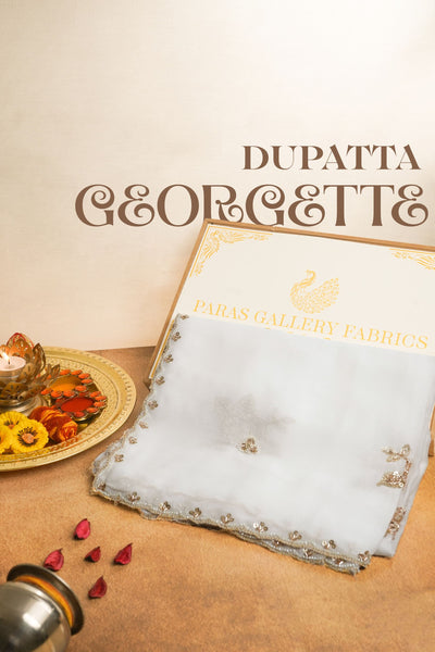 White Dyeable Georgette Dupatta All Over Zari, Sequins And Katdana Work 23053