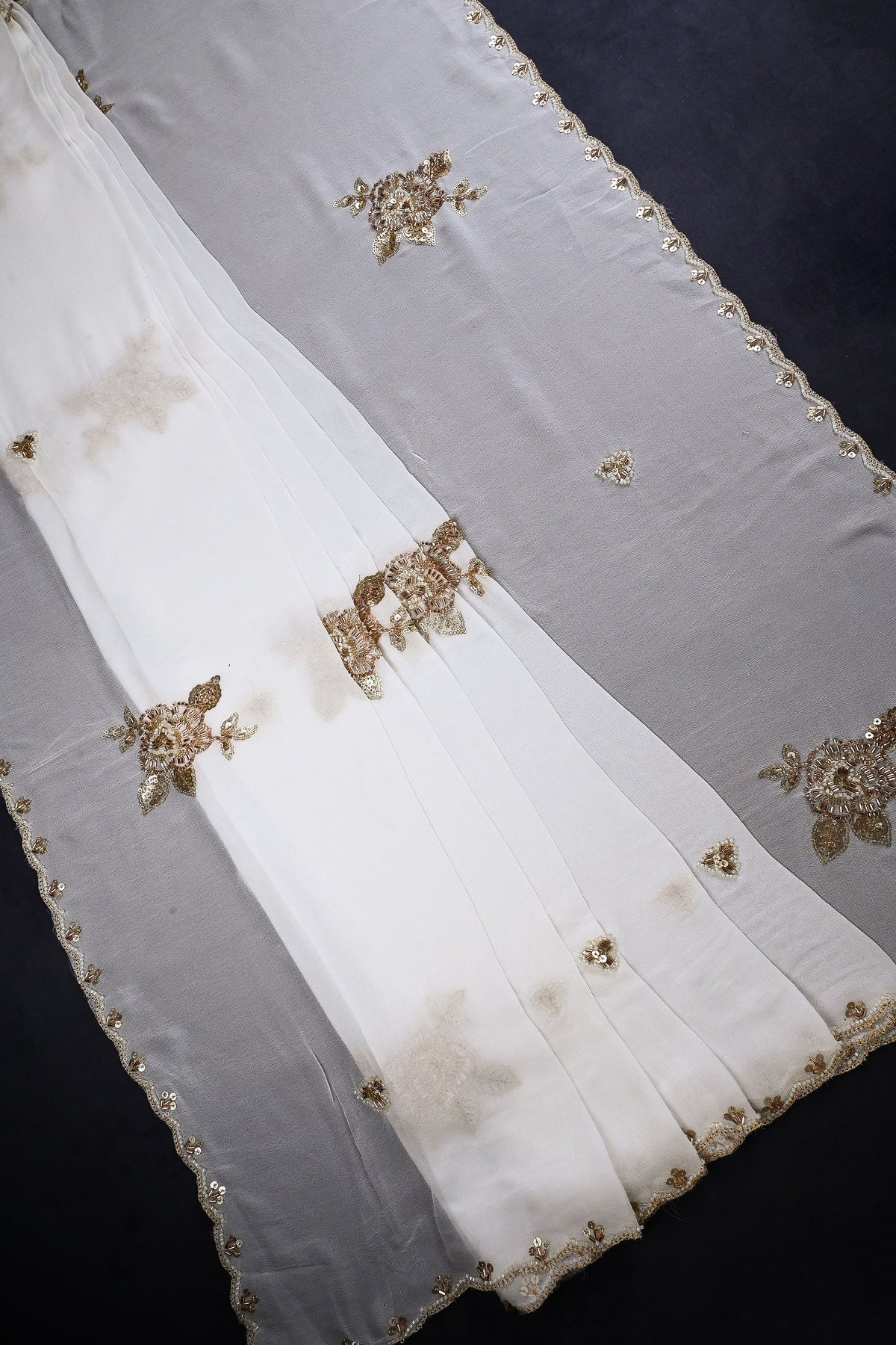 White Dyeable Georgette Dupatta All Over Zari, Sequins And Katdana Work 23053