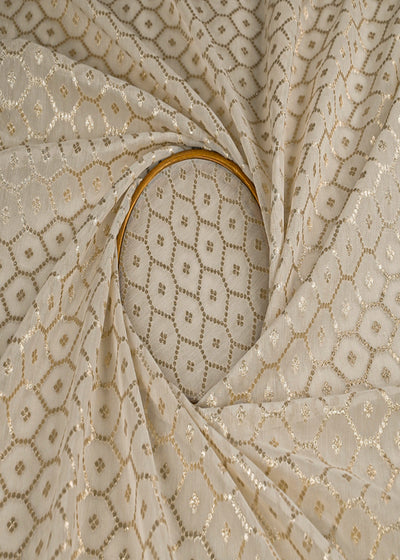 White Dyeable Chanderi Fabric With All Over Zari Handloom 23074