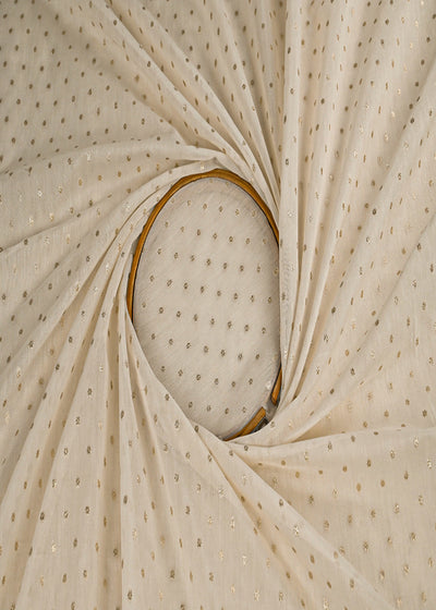 White Dyeable Chanderi Fabric With All Over Zari Handloom 23075