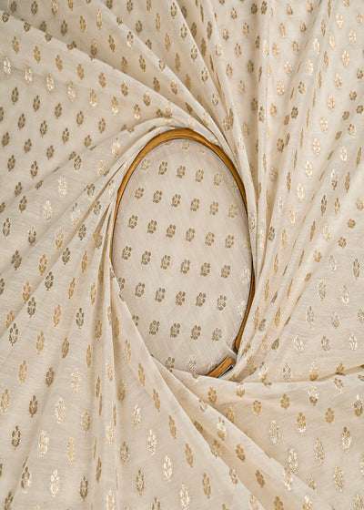 White Dyeable Chanderi Fabric With All Over Zari Handloom 23076