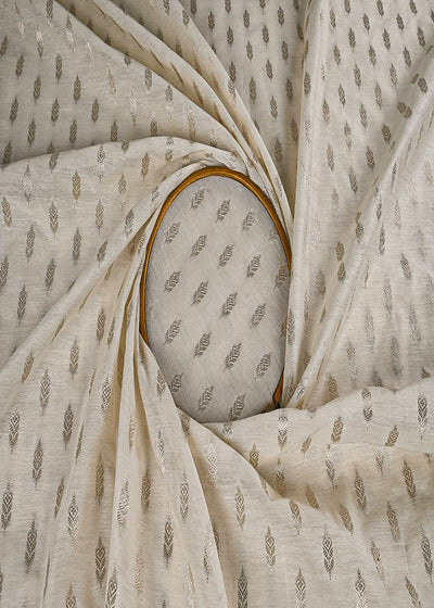 The Noor - White Dyeable Chanderi Fabric With All Over Zari Handloom | 23081