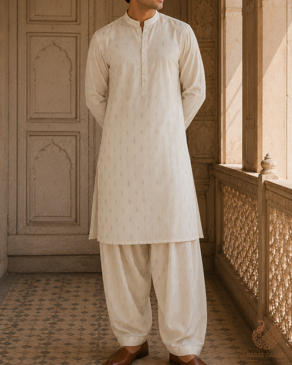 The Noor - White Dyeable Chanderi Fabric With All Over Zari Handloom | 23081
