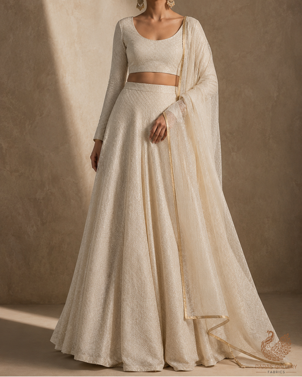 White Dyeable Chanderi Fabric With All Over Zari Handloom 23082