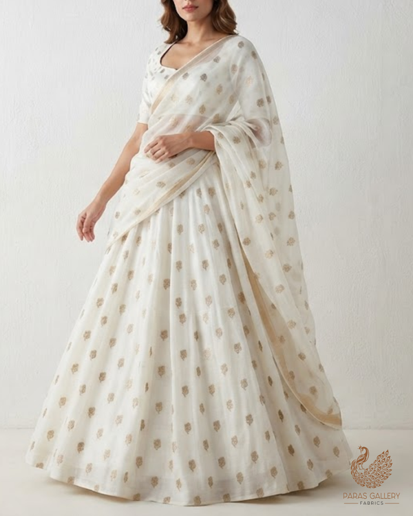 White Dyeable Chanderi  Fabric With All Over Zari Handloom 23090