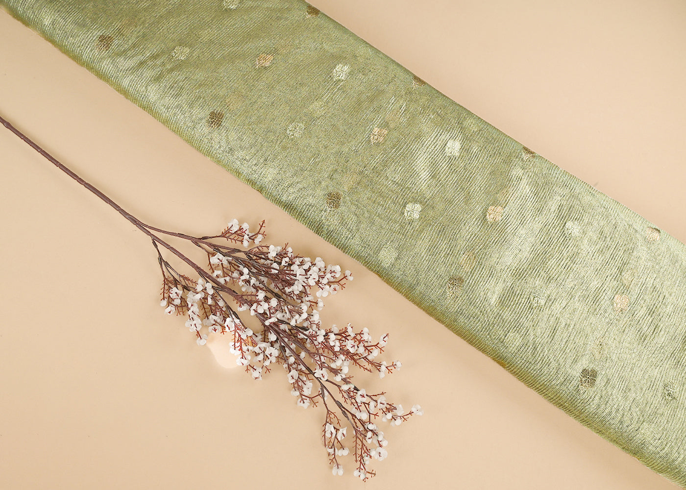 Pista-Green-Tissue-Fabric-With-All-Over-Zari-Handloom-23096