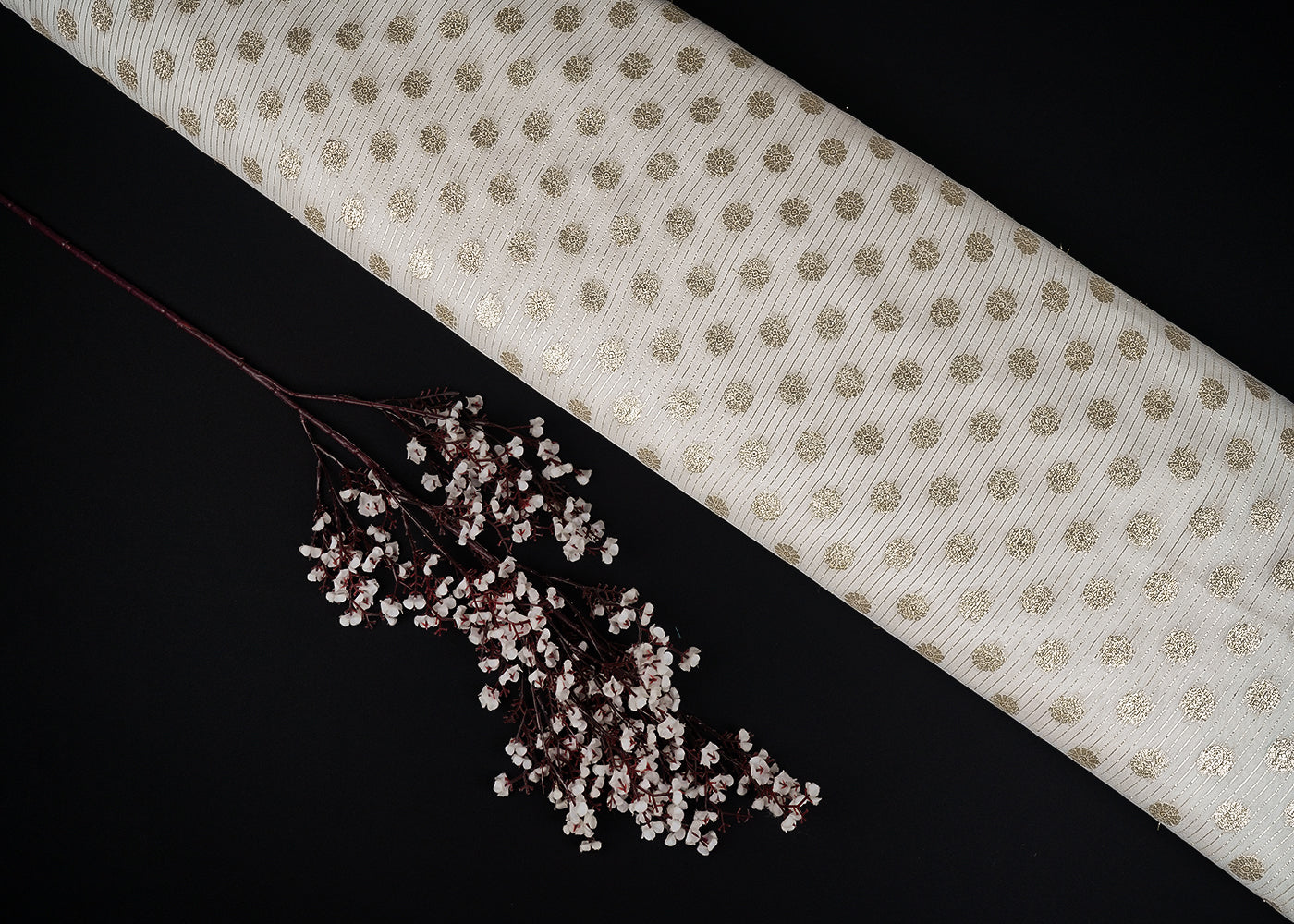 White Dyeable Georgette Fabric With All Over Foil Work 23105