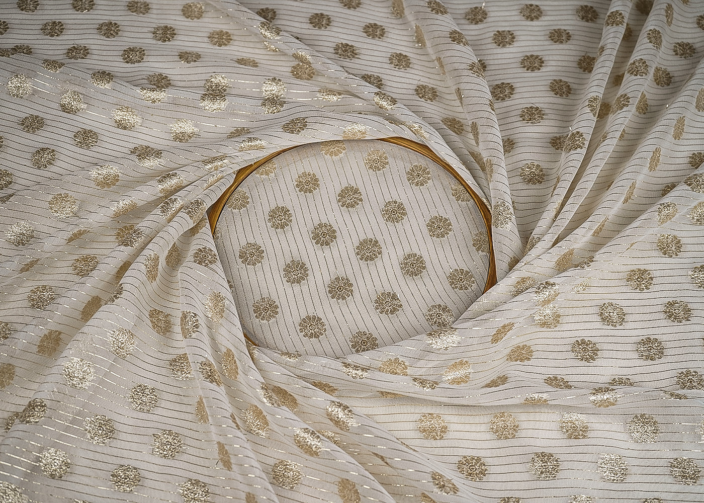 White Dyeable Georgette Fabric With All Over Foil Work 23105