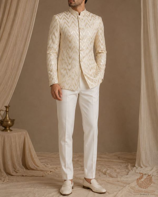 The Noor - White Dyeable Georgette Fabric With All Over Foil Work | 23106