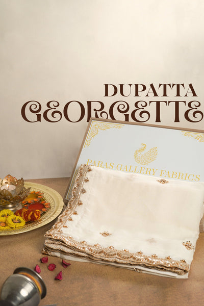 White Dyeable Georgette Dupatta With All Over Zari, Bead And Sequins Work 23110