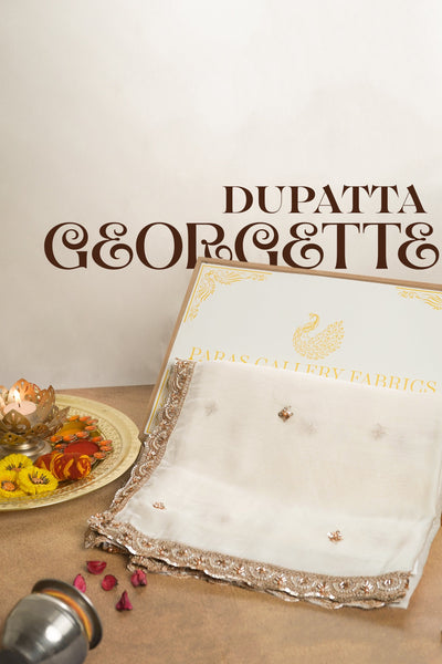 White Dyeable Georgette Dupatta With All Over Zari, Bead And Sequins Work 23111