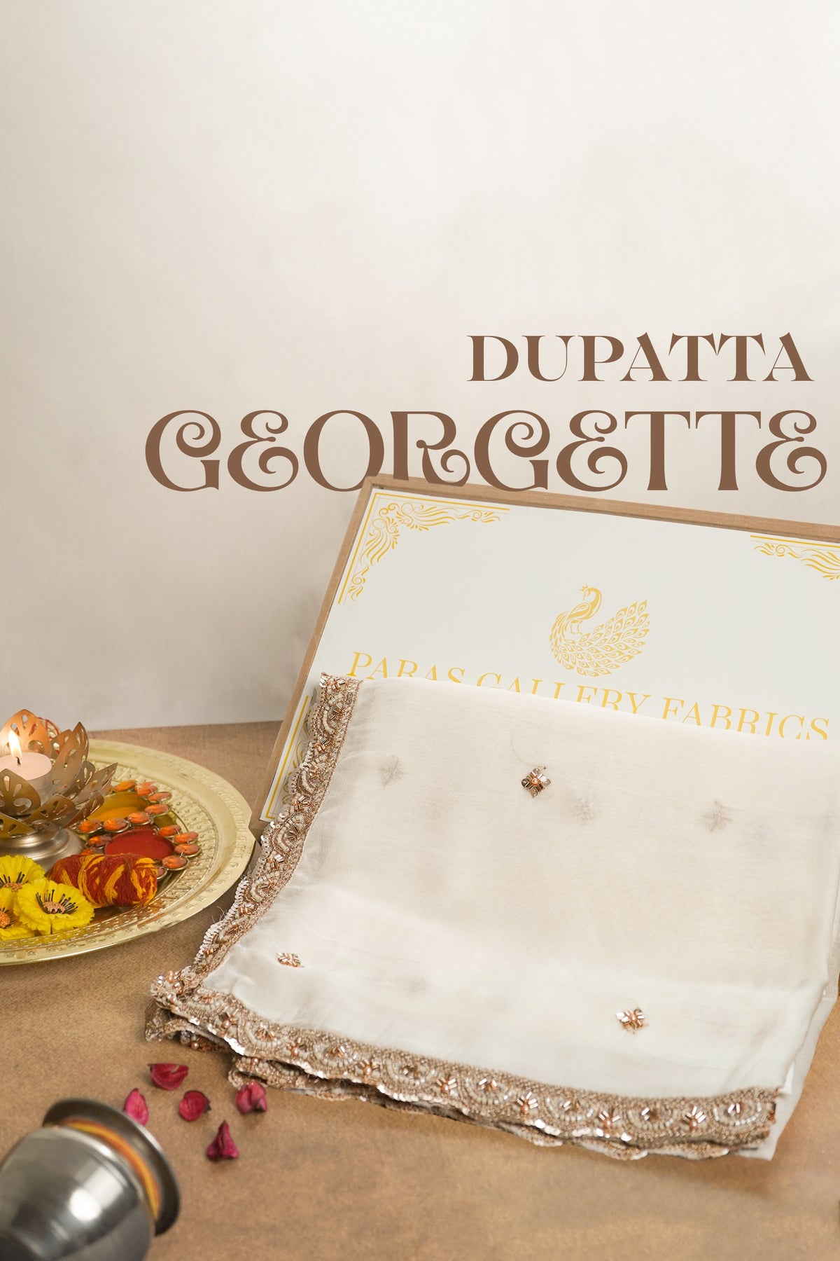 White Dyeable Georgette Dupatta With All Over Zari, Bead And Sequins Work 23111