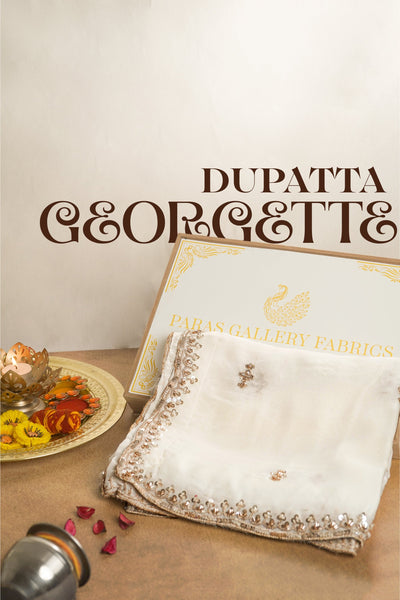 White Dyeable Georgette Dupatta With All Over Zari, Bead And Sequins Work 23112