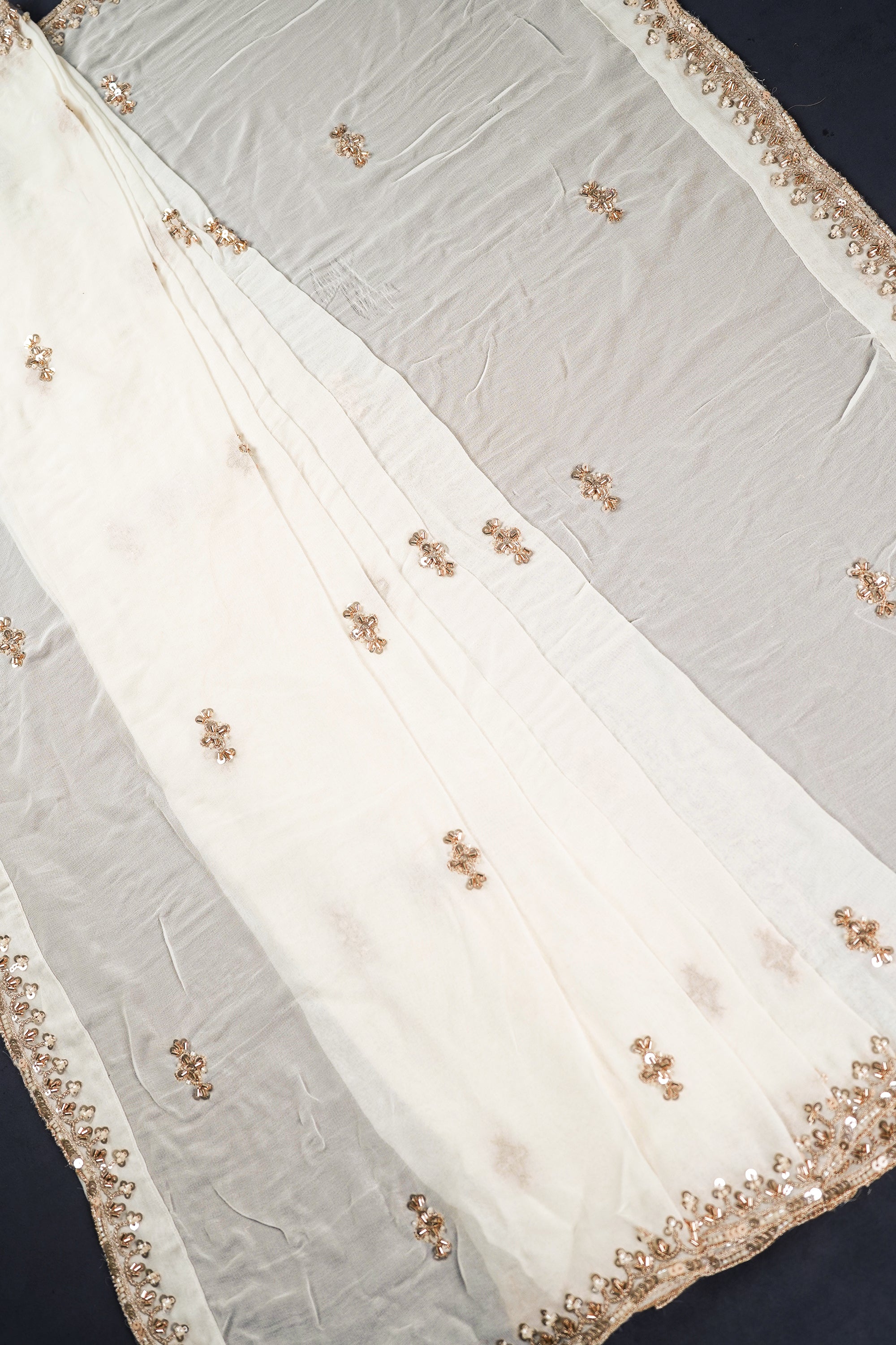 White Dyeable Georgette Dupatta With All Over Zari, Bead And Sequins Work 23112
