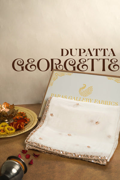 White Dyeable Georgette Dupatta With All Over Zari, Bead And Sequins Work 23113
