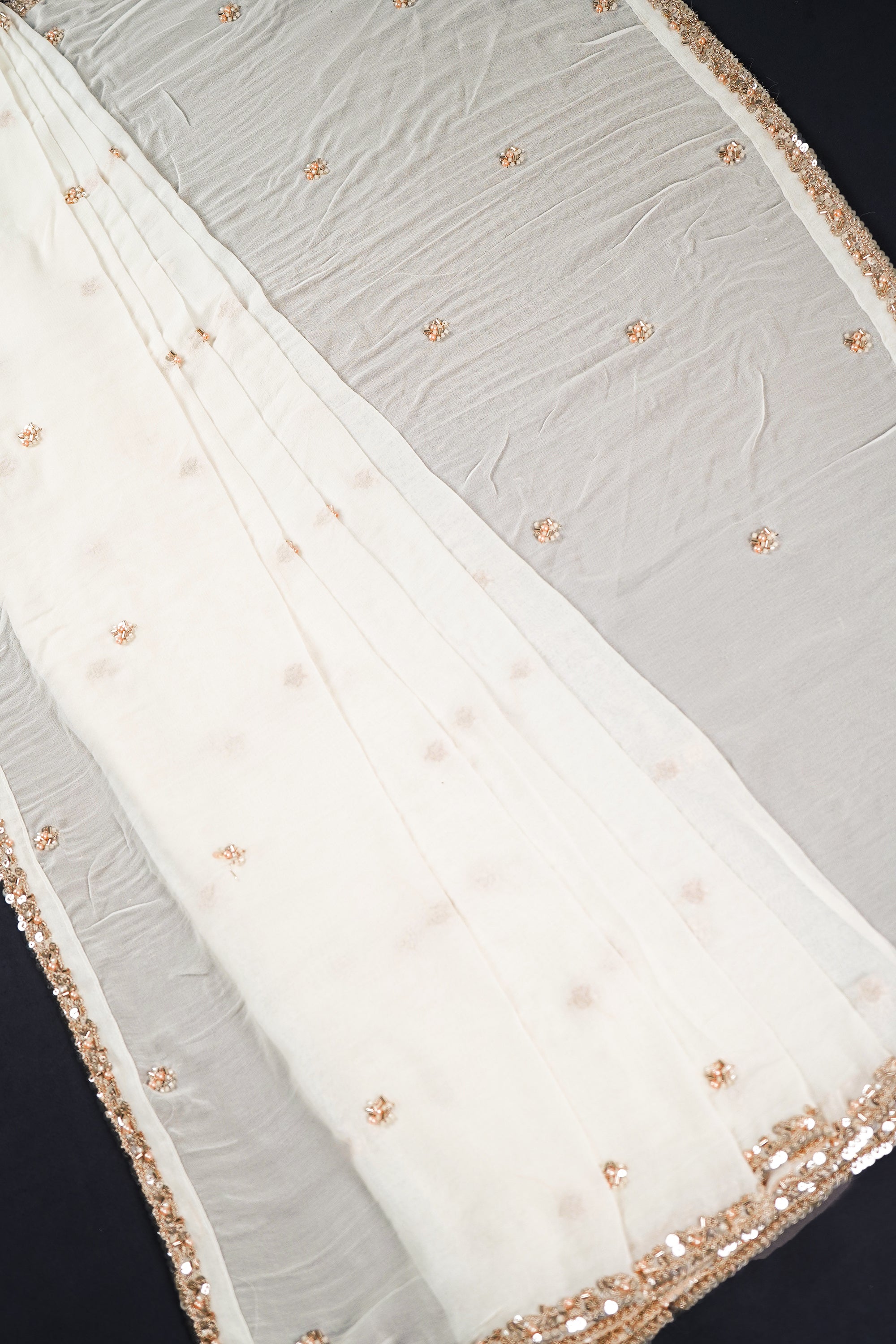 White Dyeable Georgette Dupatta With All Over Zari, Bead And Sequins Work 23113
