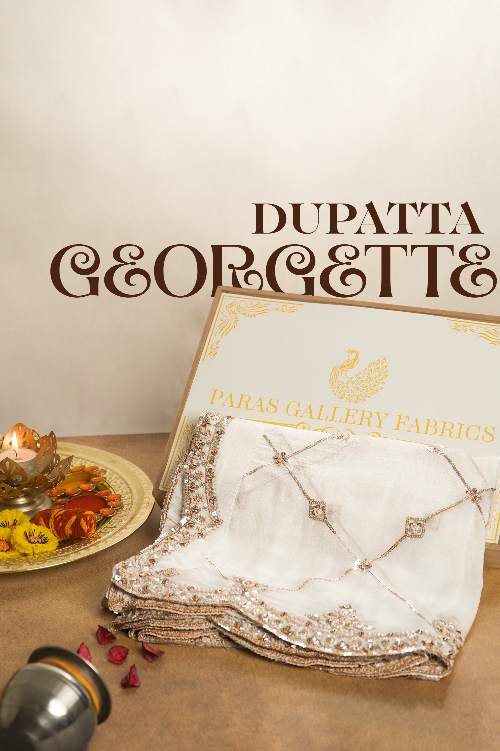 White Dyeable Georgette Dupatta With All Over Zari, Bead And Sequins Work 23114