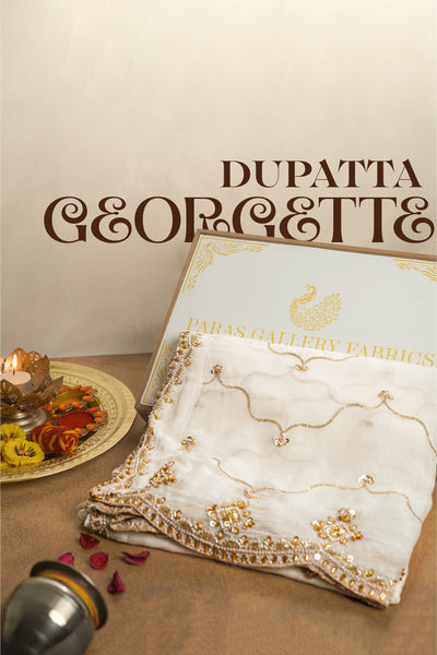 White Dyeable Georgette Dupatta With All Over Zari, Bead And Sequins Work 23115