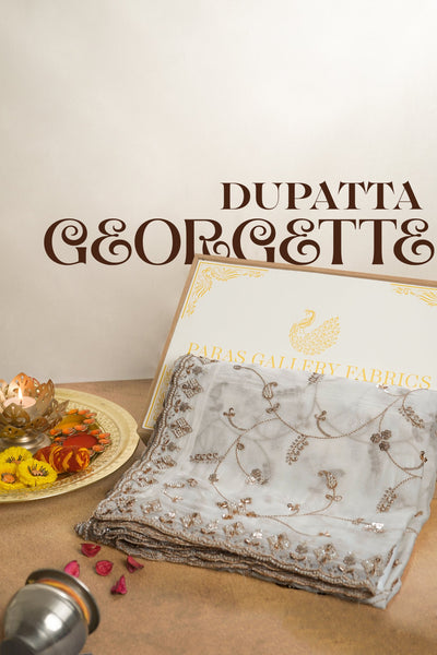 White Dyeable Georgette Dupatta With All Over Zari, Bead And Sequins Work 23116