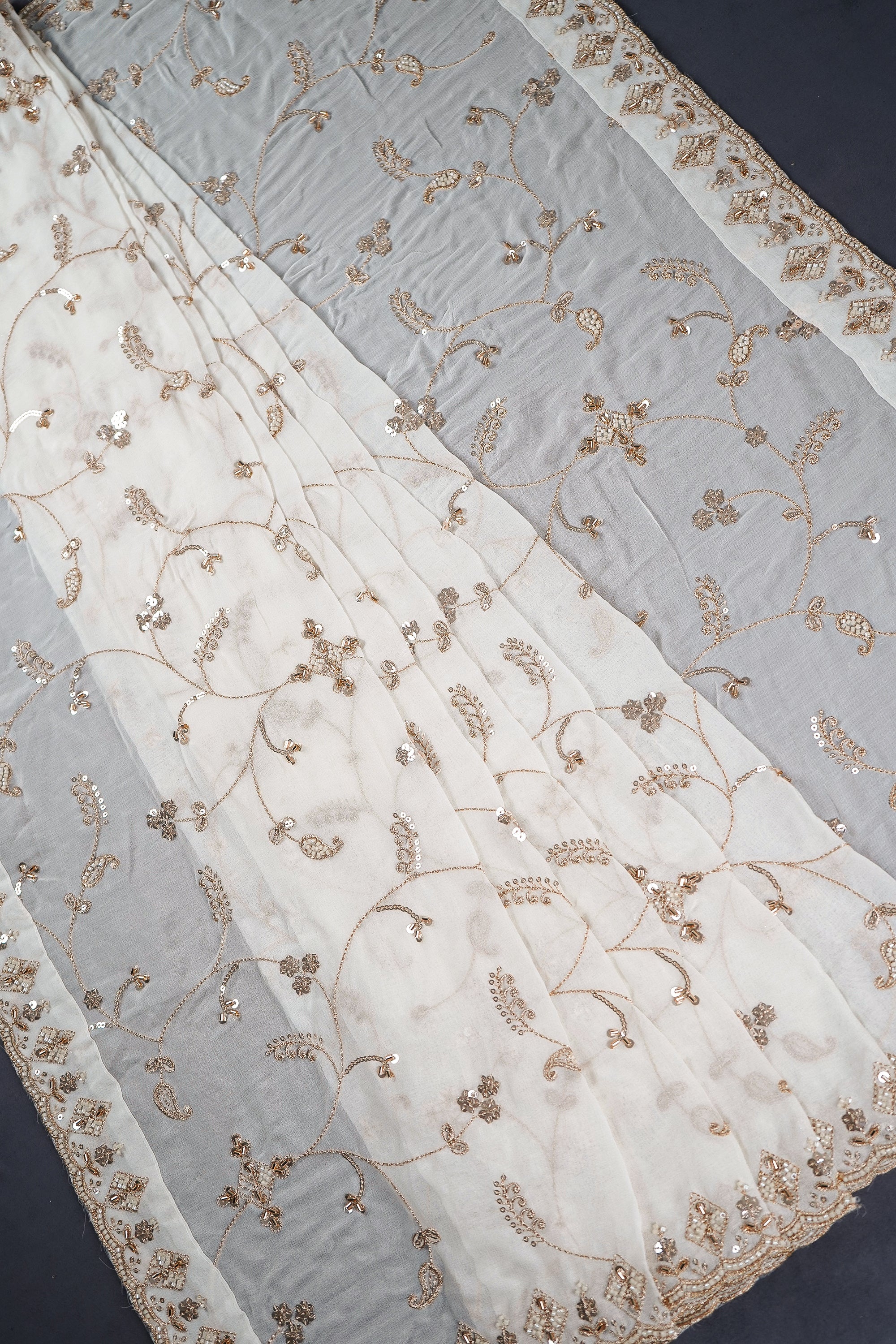 White Dyeable Georgette Dupatta With All Over Zari, Bead And Sequins Work 23116