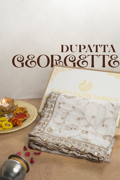 White Dyeable Georgette Dupatta With All Over Zari, Bead And Sequins Work 23117