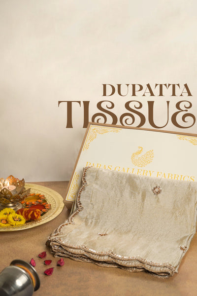 Light Gold Dyeable Tissue Dupatta With All Over Katdana, Bead And Sequins Work 23120