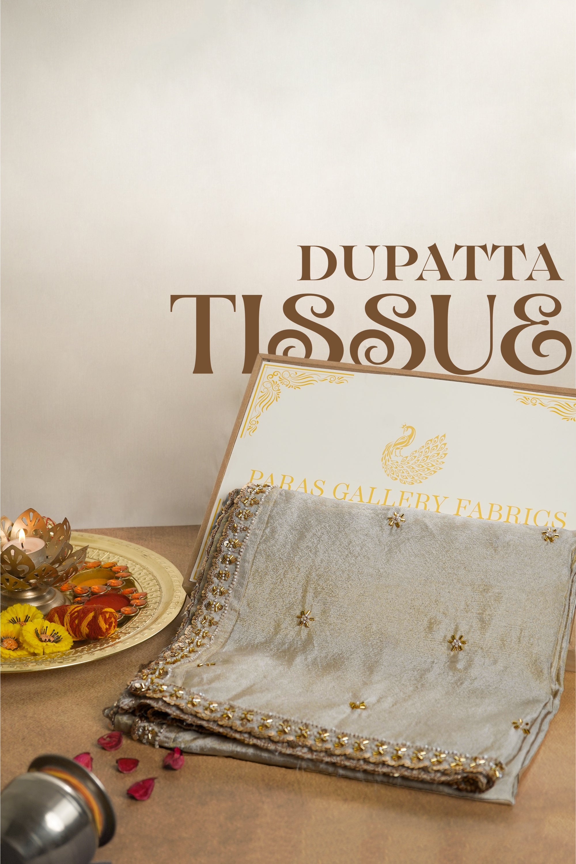 Light Gold Dyeable Tissue Dupatta With All Over Katdana, Bead And Sequins Work 23121
