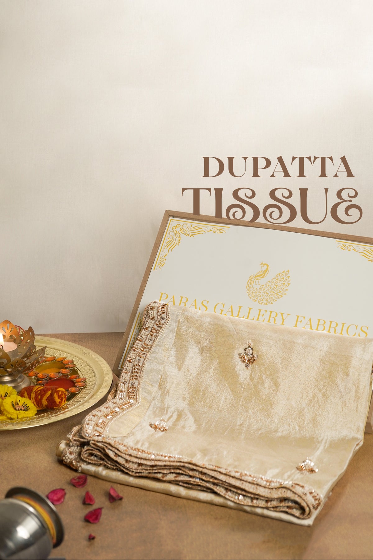 Light Gold Dyeable Tissue Dupatta With All Over Zari, Katdana And Sequins Work 23123