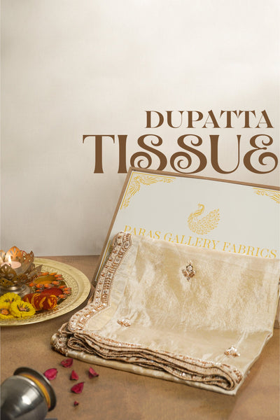 Light Gold Dyeable Tissue Dupatta With All Over Zari, Katdana And Sequins Work 23123