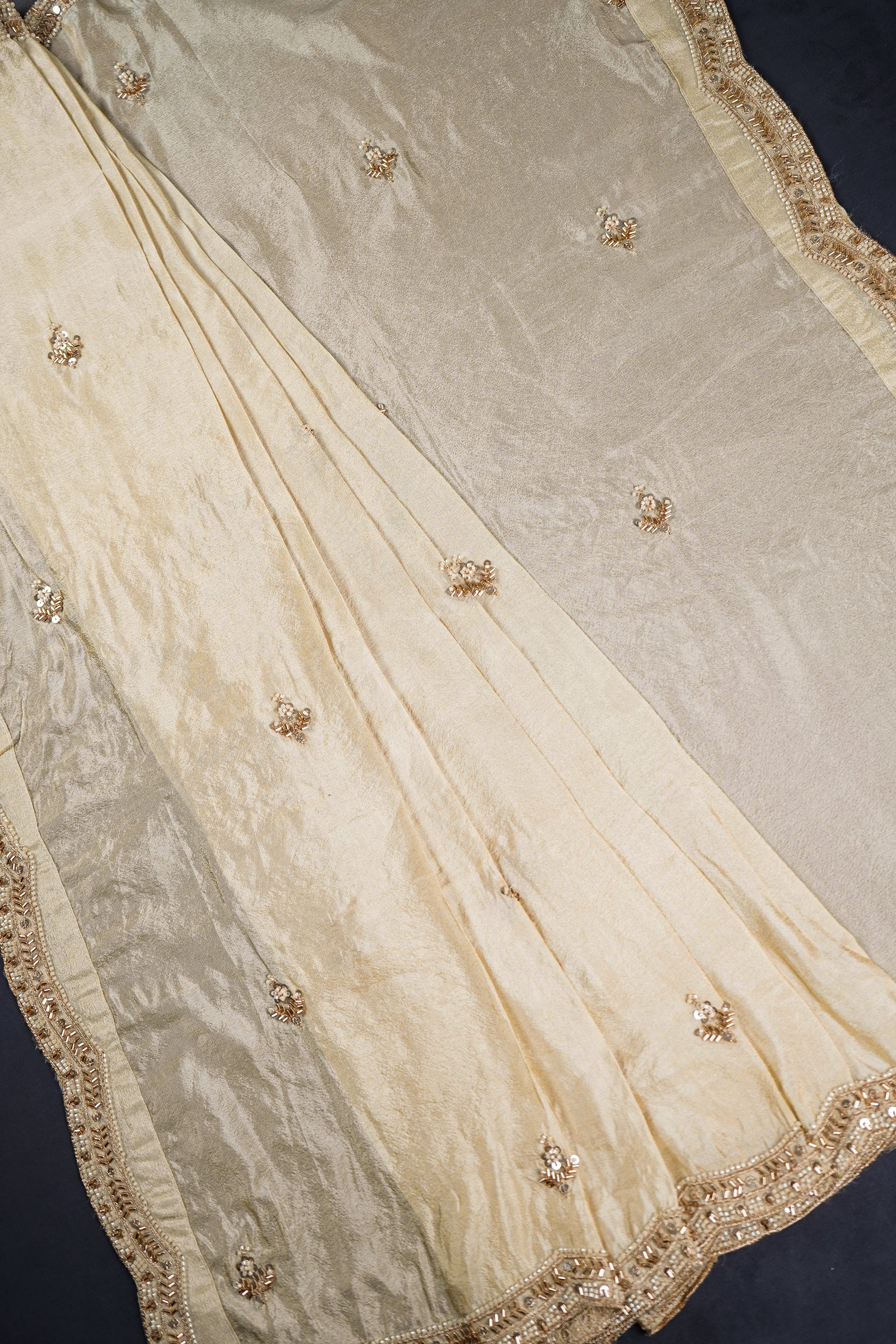 Light Gold Dyeable Tissue Dupatta With All Over Zari, Katdana And Sequins Work 23123
