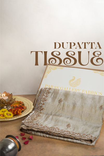 Light Gold Dyeable Tissue Dupatta With All Over Zari, Katdana And Sequins Work 23125
