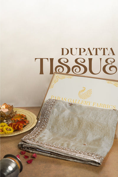 Light Gold Dyeable Tissue Dupatta With All Over Zari, Katdana And Sequins Work 23126