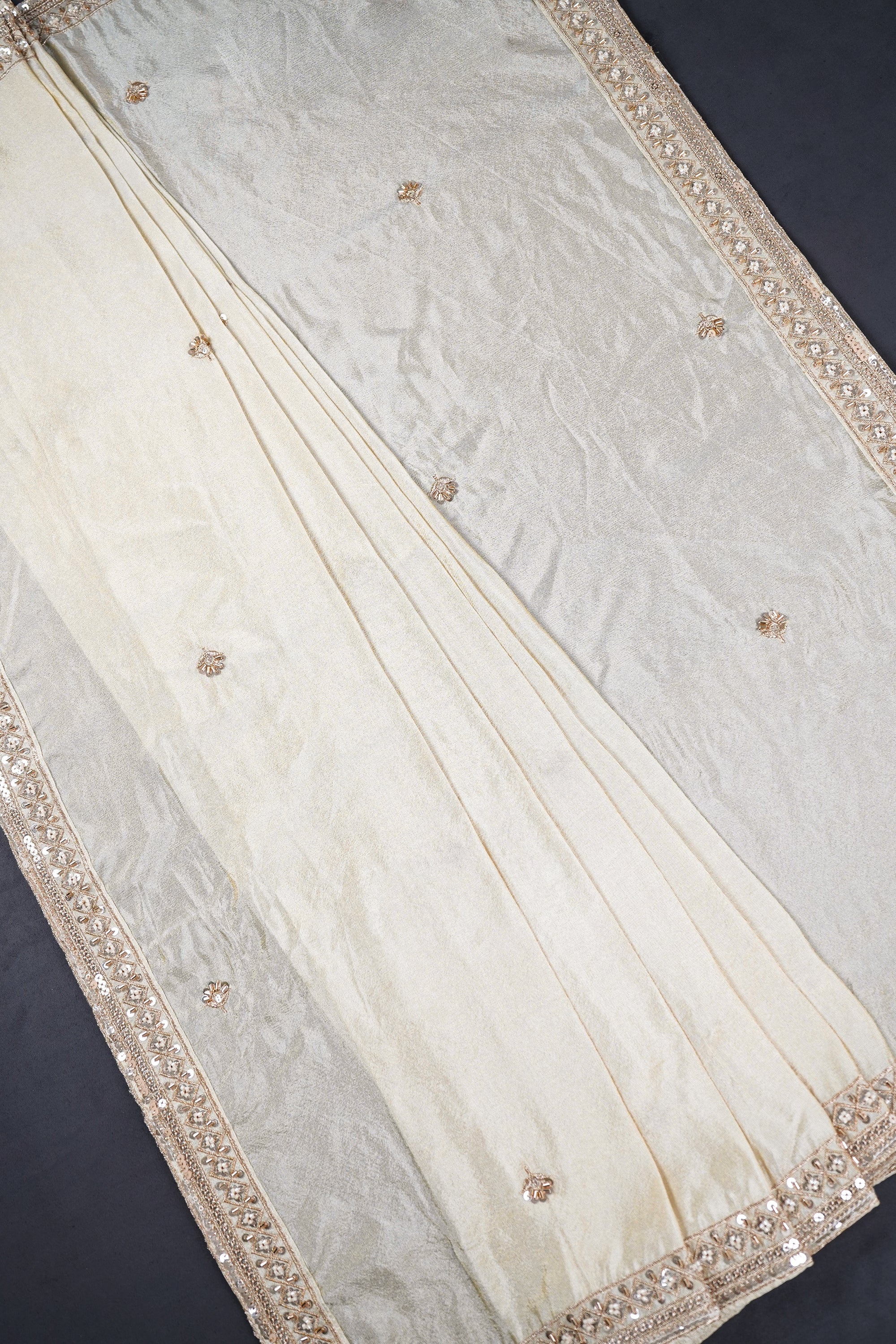 Light Gold Dyeable Tissue Dupatta With All Over Zari, Katdana And Sequins Work 23126