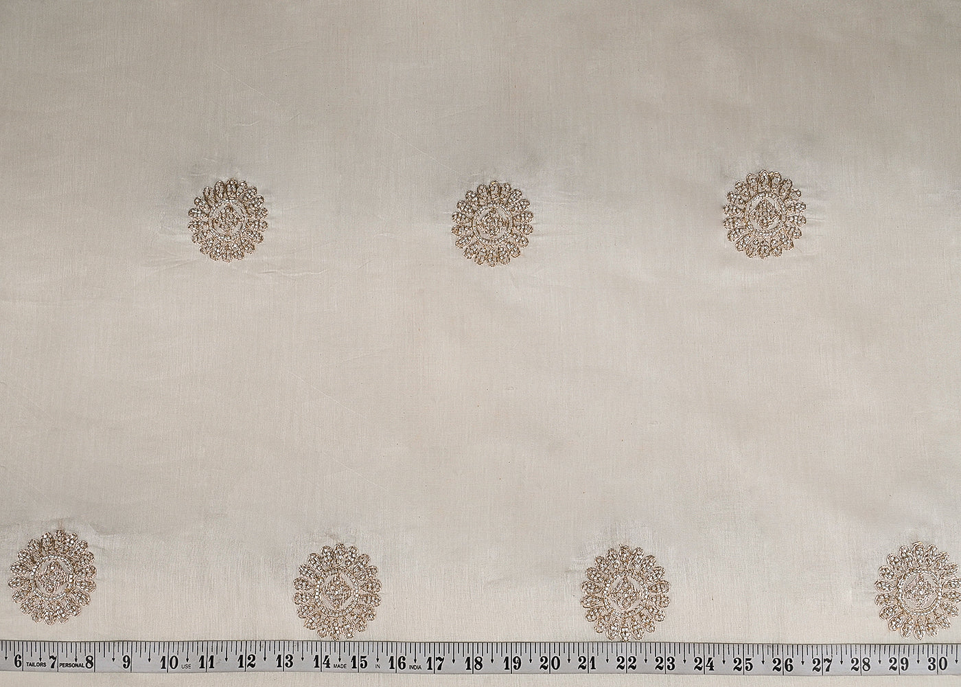 White Dyeable Chanderi Fabric With All Over Zari And Bead Work 23128