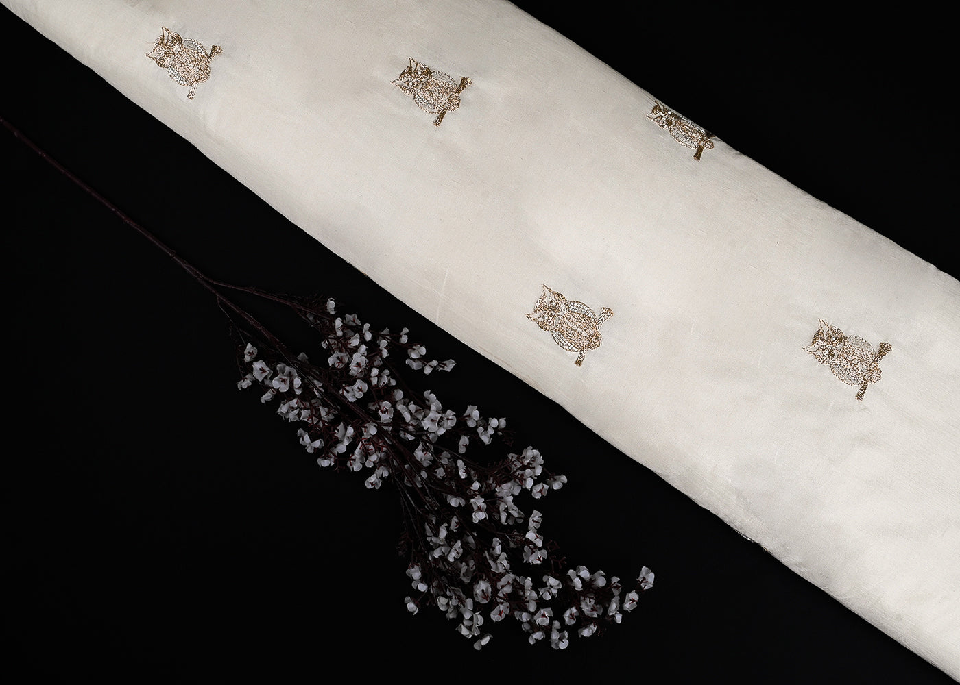 White Dyeable Chanderi Fabric With All Over Zari And Bead Work 23129