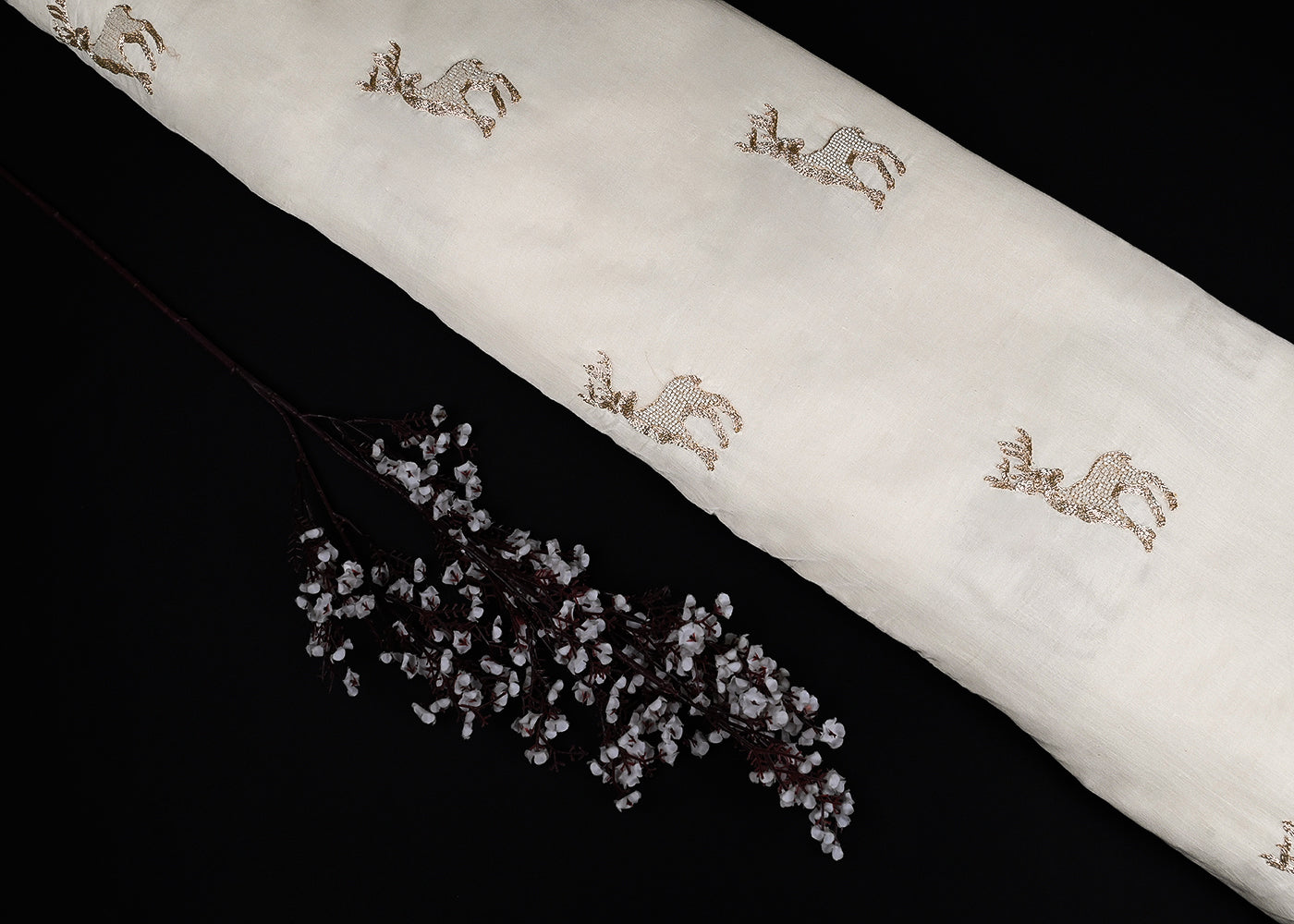 White Dyeable Chanderi Fabric With All Over Zari And Bead Work 23130