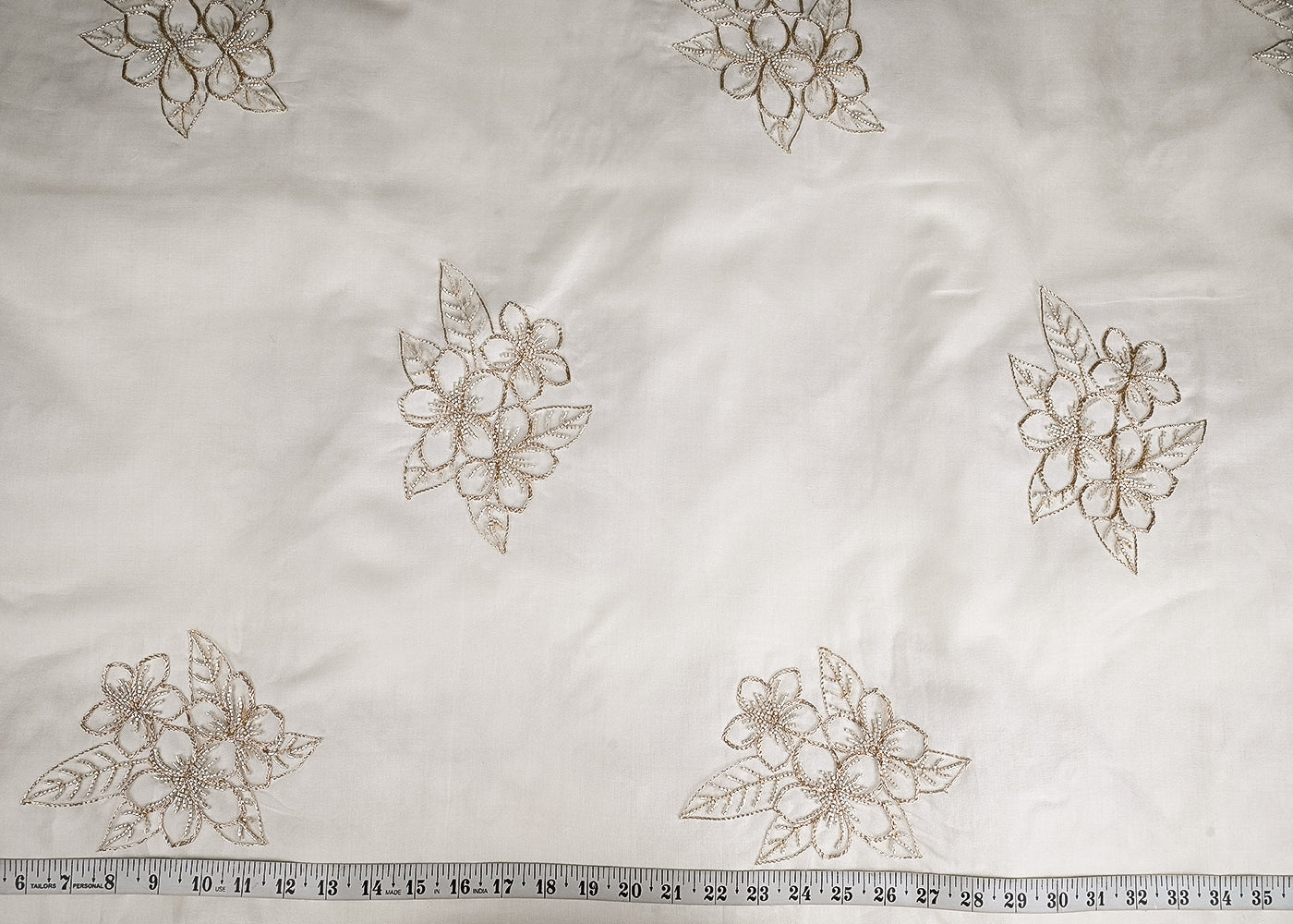 White Dyeable Pure Organza Fabric With All Over Zari And Katdana Flowers 23134