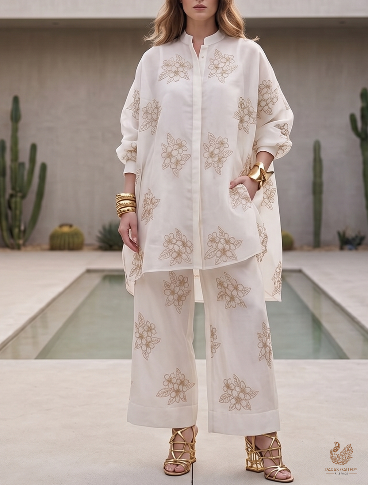 White Dyeable Pure Organza Fabric With All Over Zari And Katdana Flowers 23134