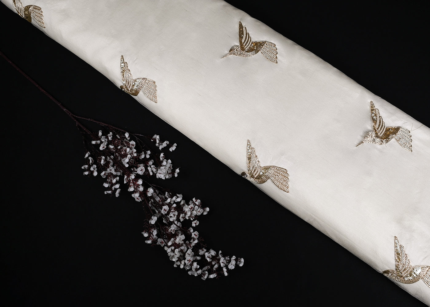 White Dyeable Pure Organza Fabric With All Over Zari, Sequins And Katdana Work 23135