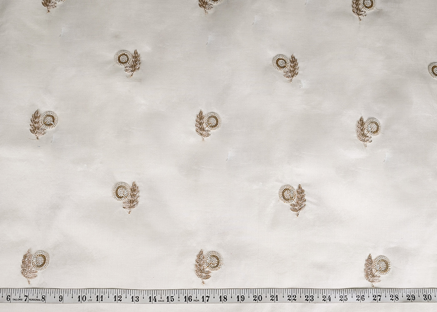 White Dyeable Pure Organza Fabric With All Over Zari And Beads Work 23136