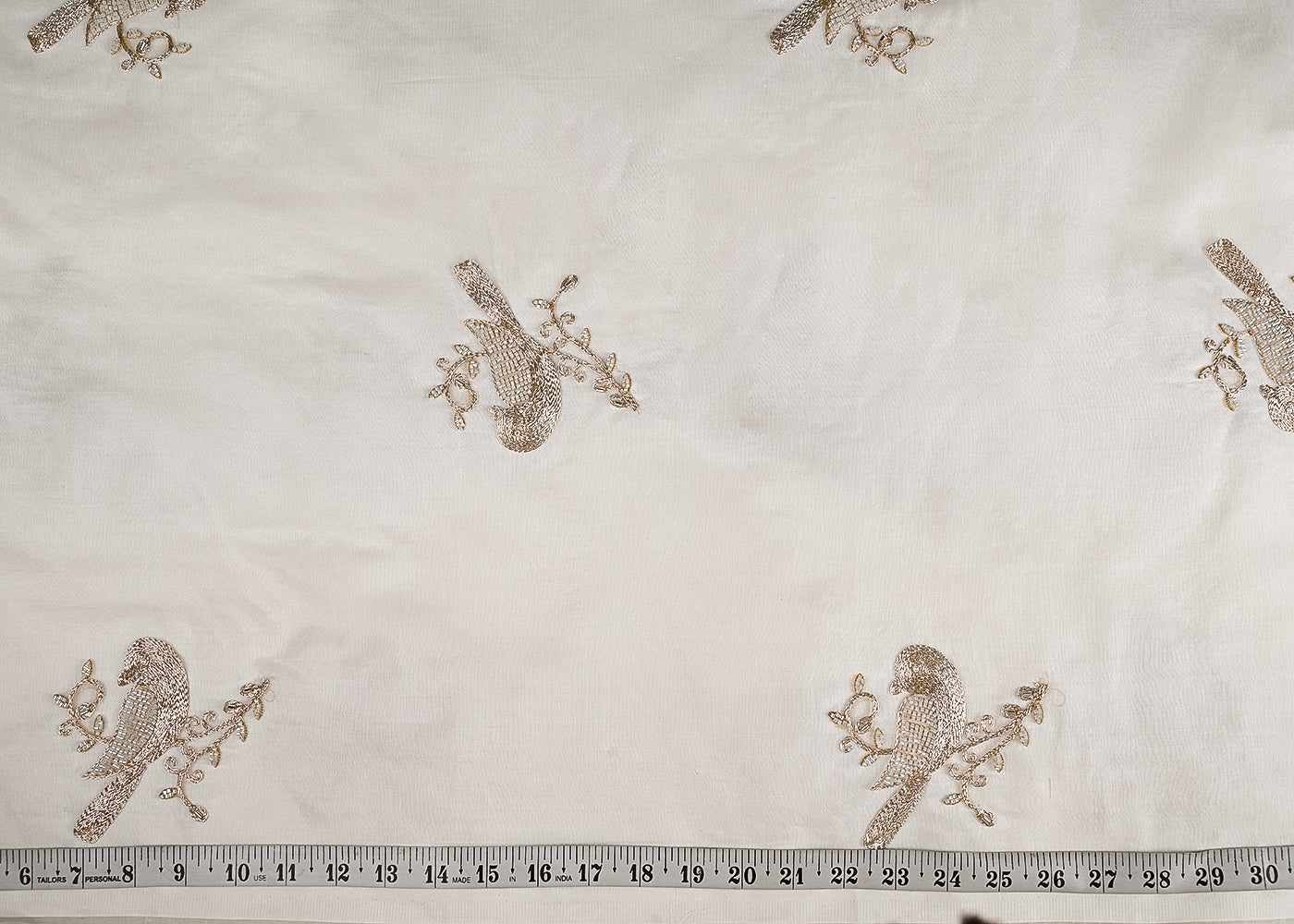 White Dyeable Pure Organza Fabric With All Over Zari And Beads Work 23137