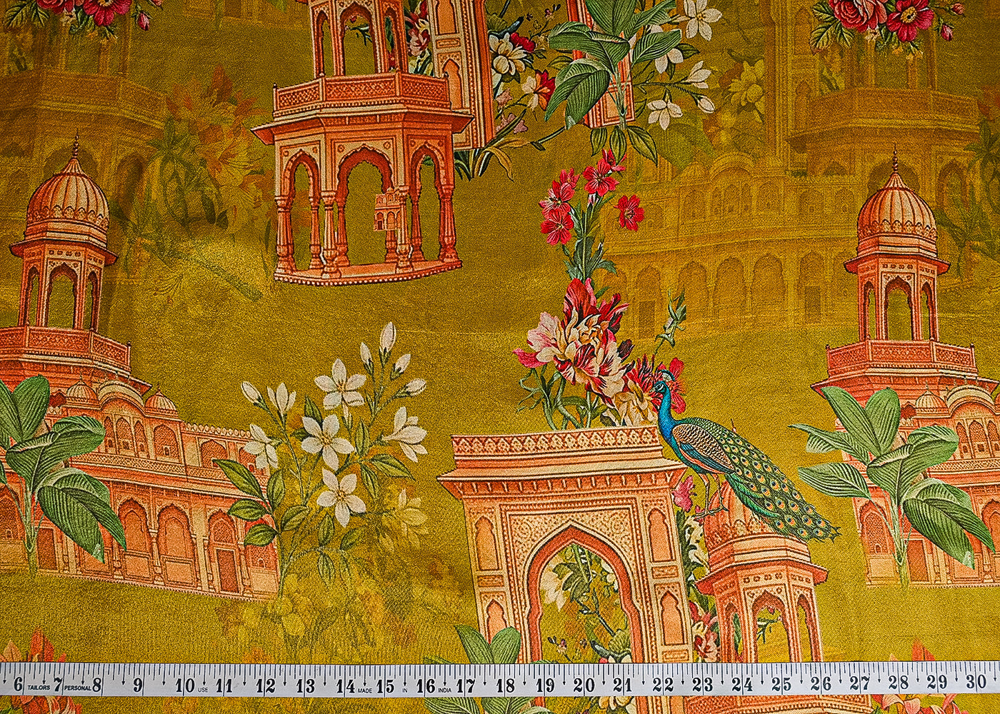 Green Tissue Fabric With All Over Traditional Print  23139