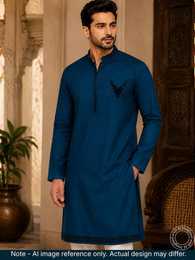 The Kohinoor - Unstitched Teal Blue Kurta Fabric For Men 23140