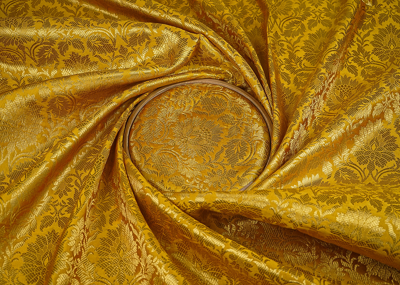 Mustard Banarasi Brocade Fabric With All Over Zari Handloom 23143