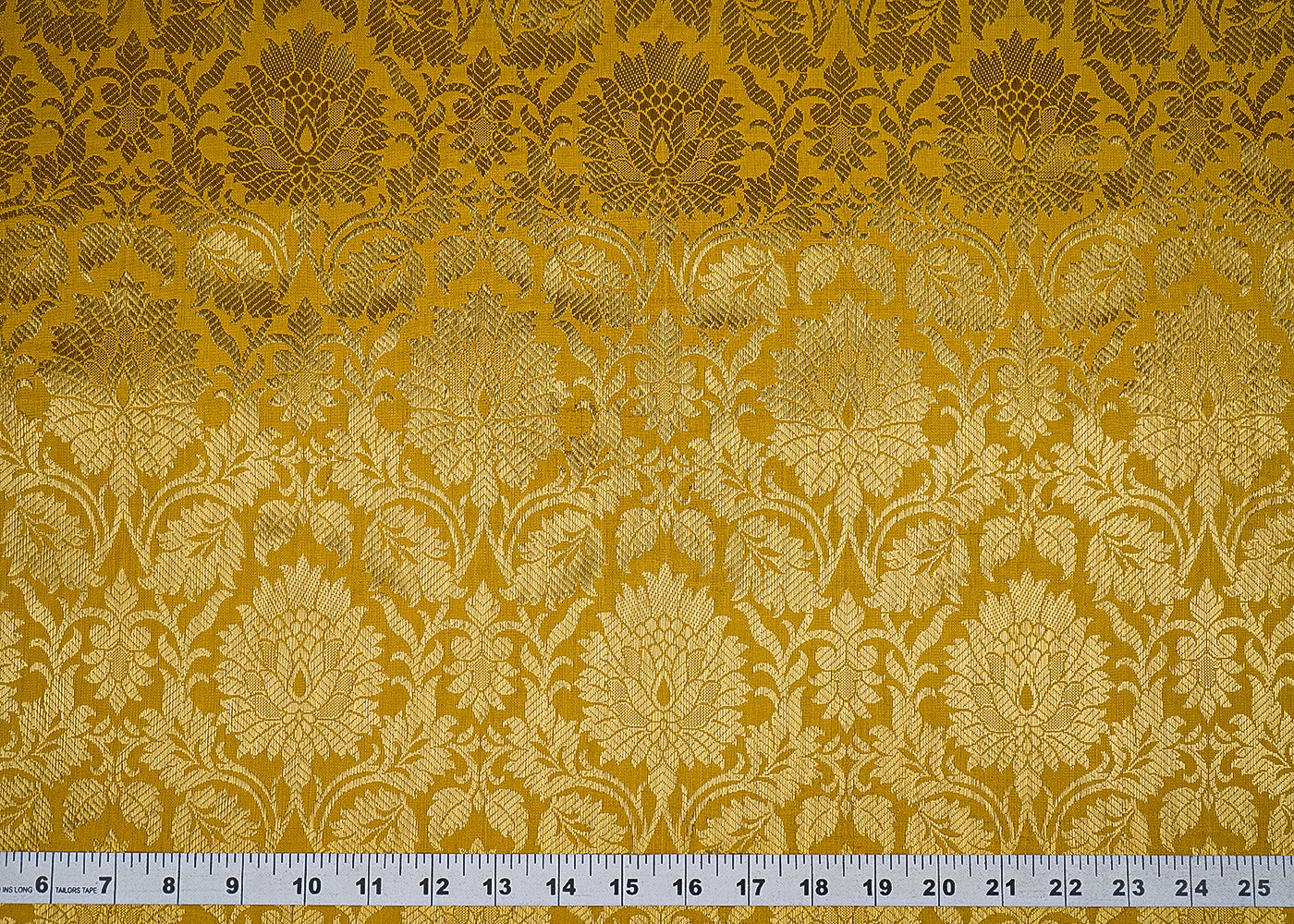 Mustard Banarasi Brocade Fabric With All Over Zari Handloom 23143