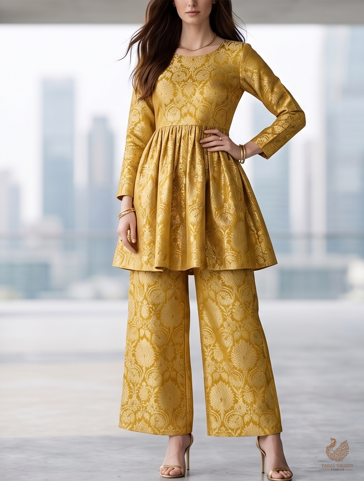 Mustard Banarasi Brocade Fabric With All Over Zari Handloom 23143
