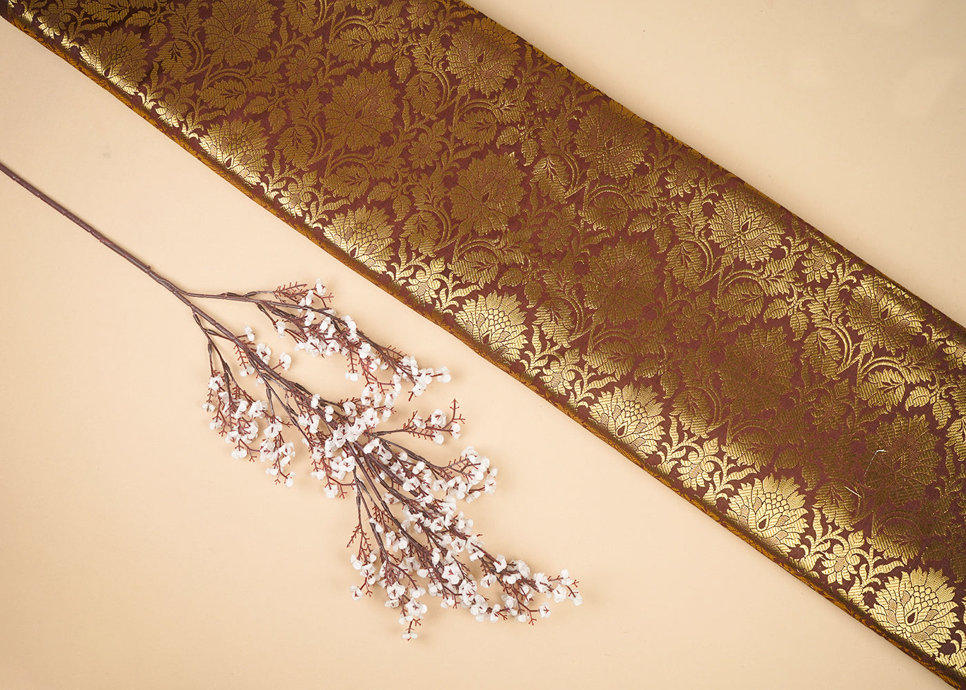 Brown Banarasi Brocade Fabric With All Over Zari Handloom 23144