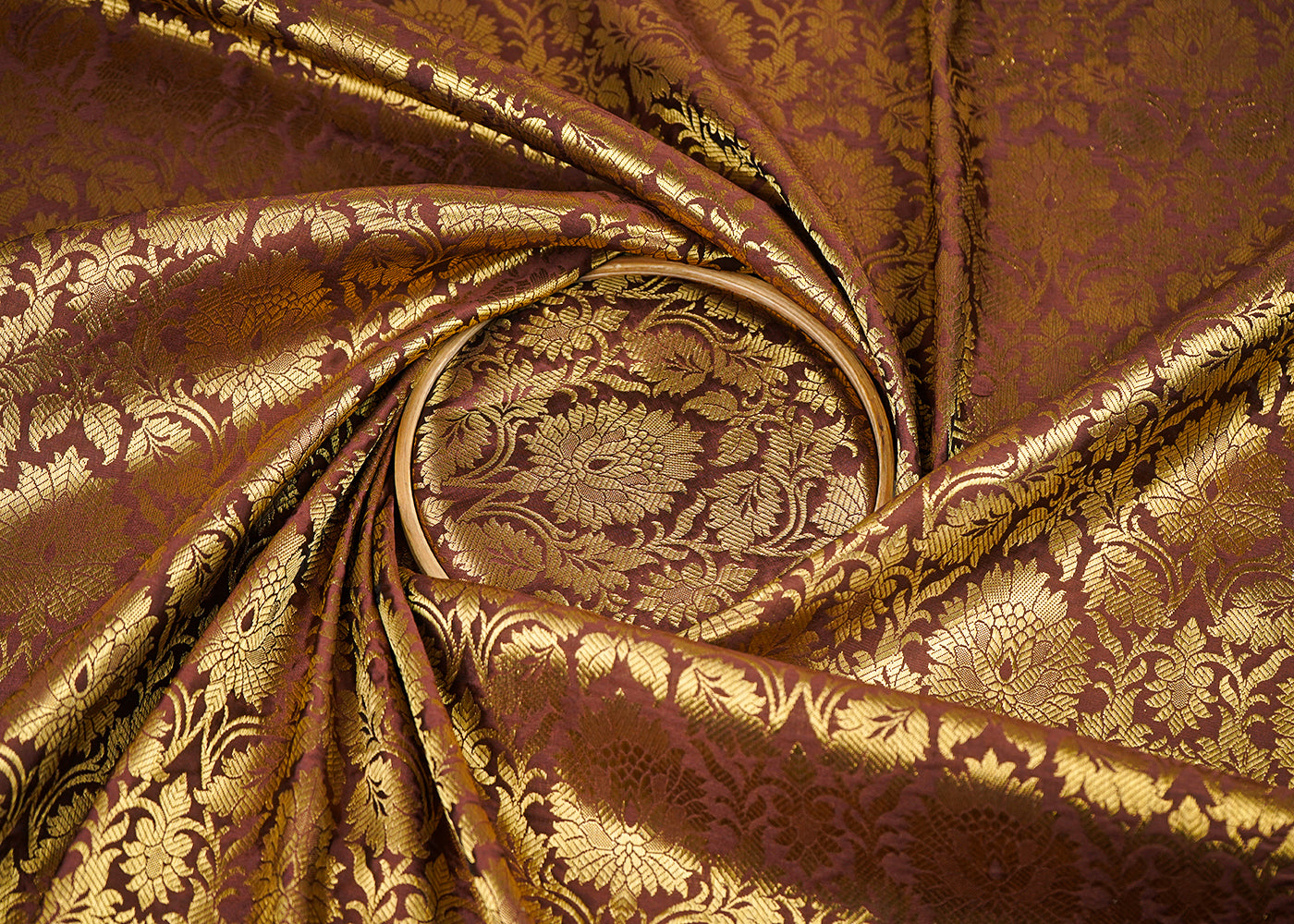 Brown Banarasi Brocade Fabric With All Over Zari Handloom 23144