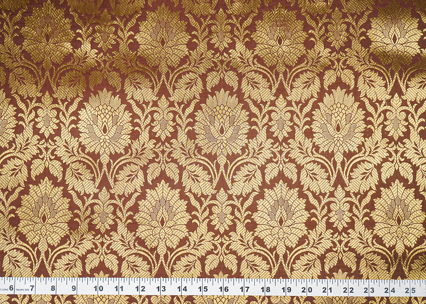 Brown Banarasi Brocade Fabric With All Over Zari Handloom 23144
